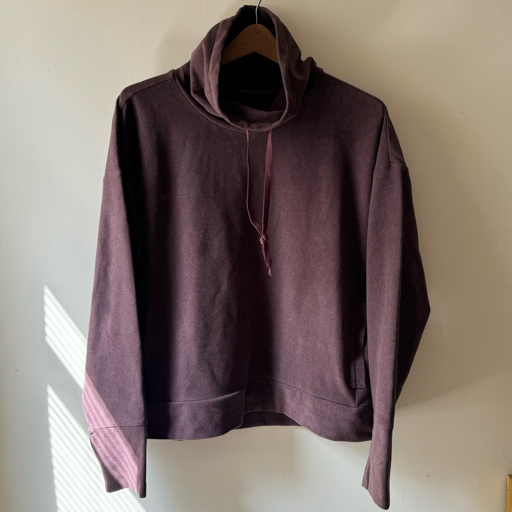 RBX super-soft heathered red-violet pullover cowl neck yoga exercise top